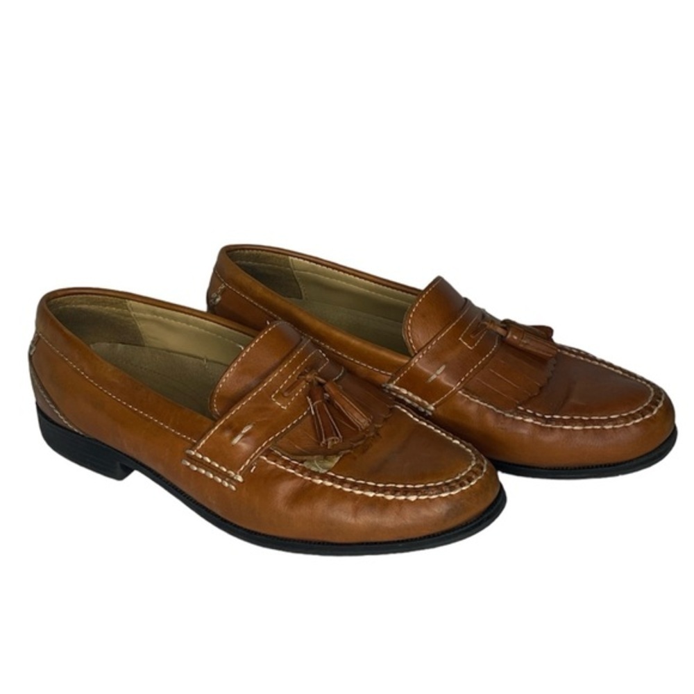 Chaps Chunky Sole Leather Tassel Loafers (Size:12M, Color:Cognac Brown/Black)